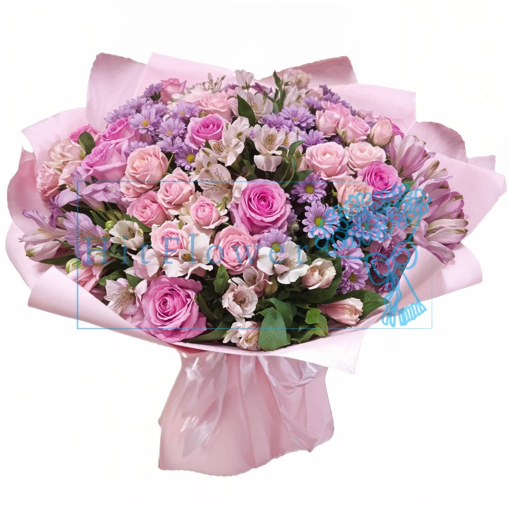 Букет из Хризантемы, Альстромерии и Розы Элитный букет цветов из: Хризантемы, Альстромерии и Розы